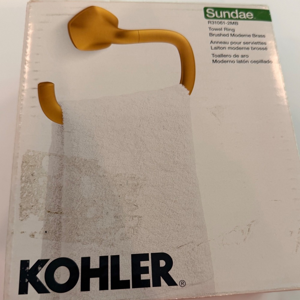 Kohler Sundae Towel Ring Brushed Moderne Brass R31061-2MB Wall Mount Bathroom